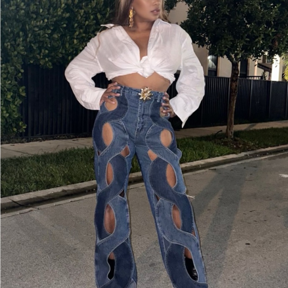 AREA Blue Cut-Out Flare Jeans